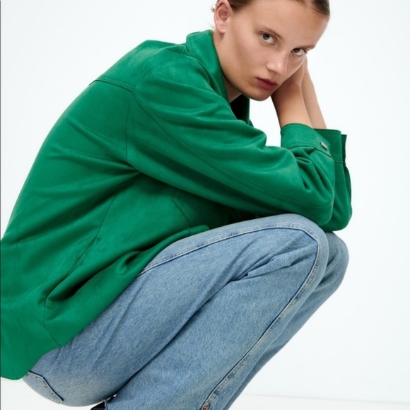 Zara Zara Suede Longline Shirt Jacket Emerald Green - Picture 5 of 14